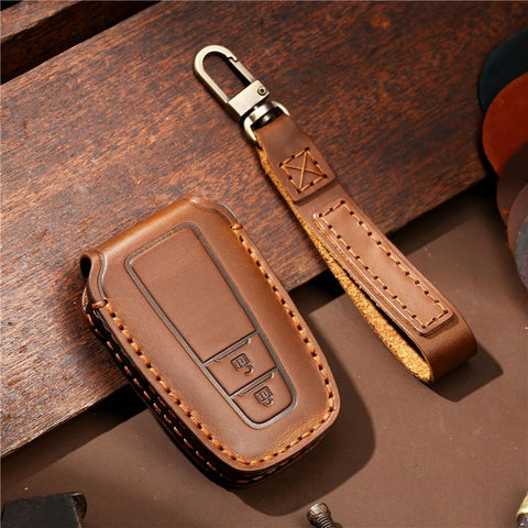 HALLMO Car Remote Key Cover for C005 18, Toyota 2-Keys Crazy Horse Cowhide Leather Protective Case