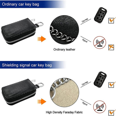 Carbon Fiber Leather Car Remote Key Protector RFID Signal Blocking Pouch Car Security Anti-Theft Bag