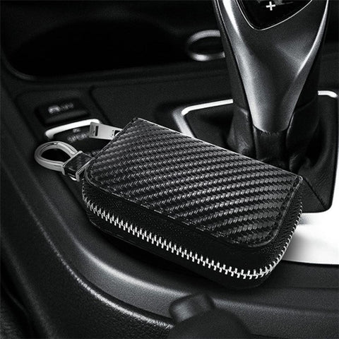 Carbon Fiber Leather Car Remote Key Protector RFID Signal Blocking Pouch Car Security Anti-Theft Bag