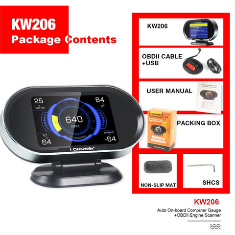KONNWEI KW206 Auto Diagnostic Scanner Auto Onboard Computer Gauge + OBDII Engine Scanner