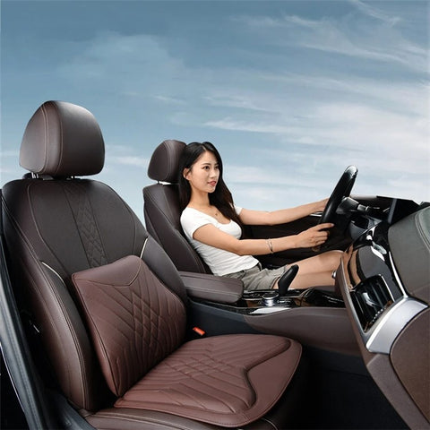 TK036 2Pcs / Set Nappa Texture PU Leather + Memory Foam Car Seat Cushion Lumbar Support Pillow