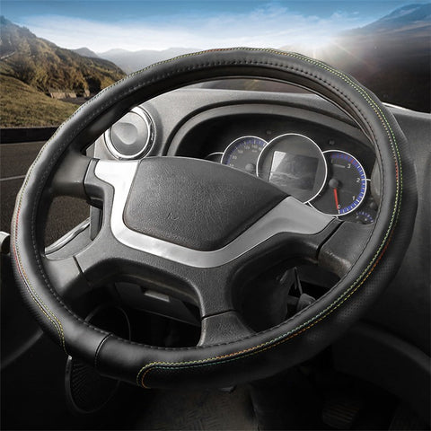 38CM Skin-Friendly Leather Truck Steering Wheel Sleeve Anti-Slip Design Protector Cover