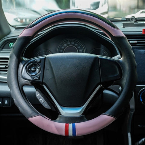 38CM O-Shaped Car Steering Wheel Cover Splicing Color Microfiber Leather Sleeve Protector