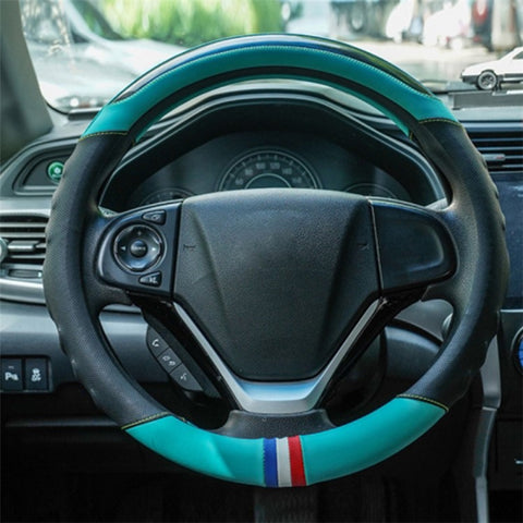 38CM O-Shaped Car Steering Wheel Cover Splicing Color Microfiber Leather Sleeve Protector