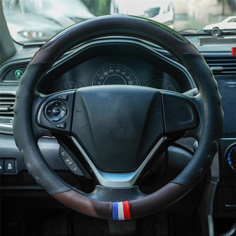 38CM O-Shaped Car Steering Wheel Cover Splicing Color Microfiber Leather Sleeve Protector