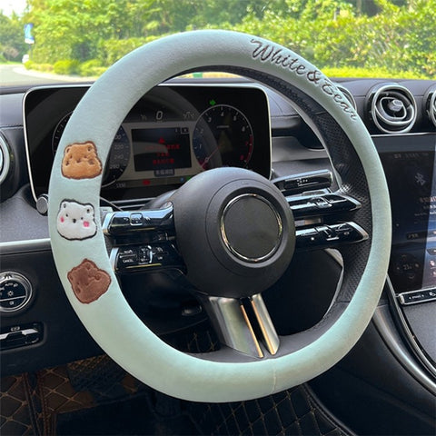 38cm Round Car Steering Wheel Cover Cartoon Bear Design Short Plush Warm Steering Wheel Sleeve