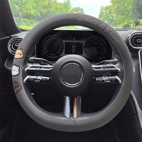 38cm Round Car Steering Wheel Cover Cartoon Bear Design Short Plush Warm Steering Wheel Sleeve