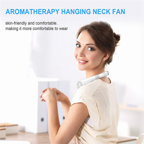Aromatherapy Summer Air Cooling Neck Fan Leafless Hanging Neck Fan Bladeless Ventilator USB Rechargeable Neckband Fans Air Cooler