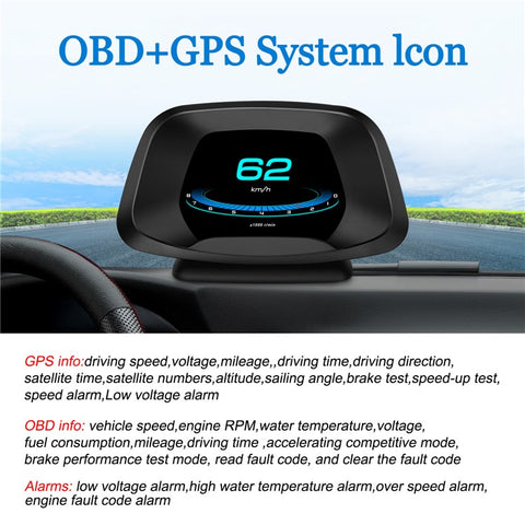 P19 HUD Device Multi-functional Smart Digital Meter Universal Car Speedometer LCD Display OBD GPS Scanner Diagnostic Tool Speed Alarm