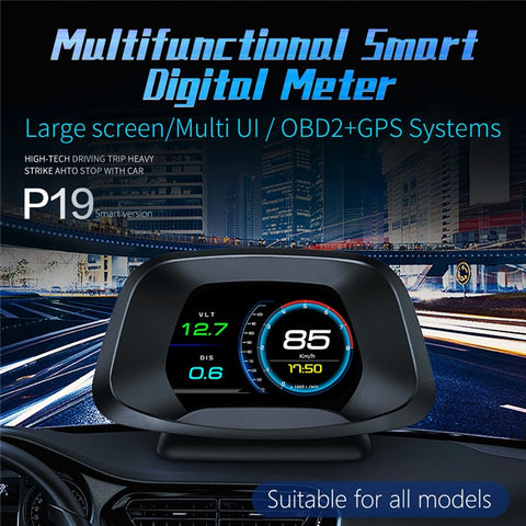 P19 HUD Device Multi-functional Smart Digital Meter Universal Car Speedometer LCD Display OBD GPS Scanner Diagnostic Tool Speed Alarm