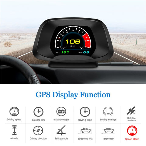 P19 HUD Device Multi-functional Smart Digital Meter Universal Car Speedometer LCD Display OBD GPS Scanner Diagnostic Tool Speed Alarm