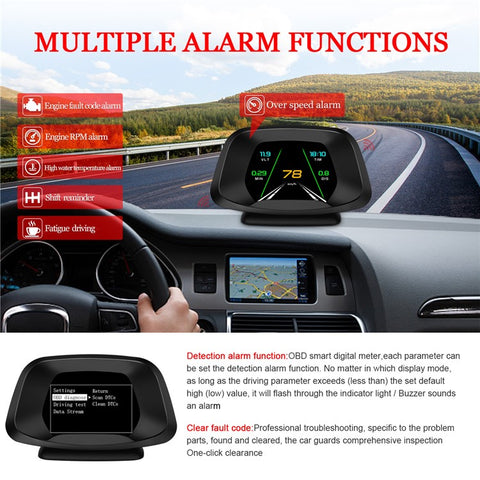 P19 HUD Device Multi-functional Smart Digital Meter Universal Car Speedometer LCD Display OBD GPS Scanner Diagnostic Tool Speed Alarm