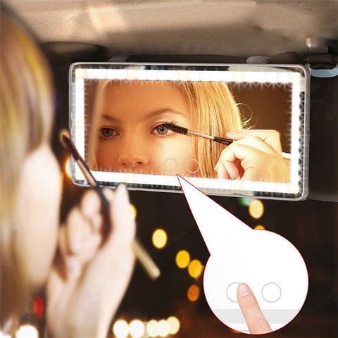 Car Sun Visor Mirror USB Rechargeable Cosmetic Makeup Mirror Touch Screen with 3 Light Modes