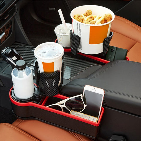 2Pcs / Set Car Crevice Storage Box ABS+PU Leather Seat Gap Filler Cup Holder, Driver + Front Passenger Side