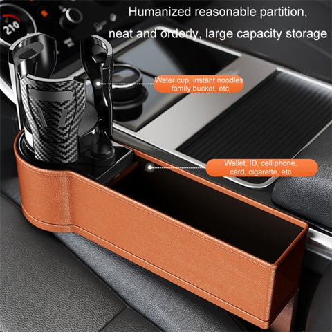 2Pcs / Set Car Crevice Storage Box ABS+PU Leather Seat Gap Filler Cup Holder, Driver + Front Passenger Side