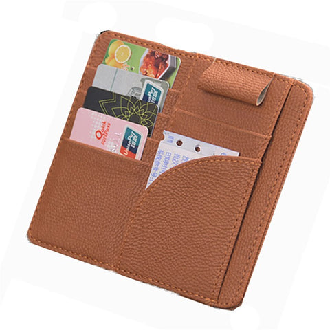 Car Sun Visor Storage Bag PU Leather Cards Bills Driver License Holder Bag