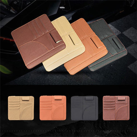 Car Sun Visor Storage Bag PU Leather Cards Bills Driver License Holder Bag