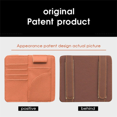 Car Sun Visor Storage Bag PU Leather Cards Bills Driver License Holder Bag
