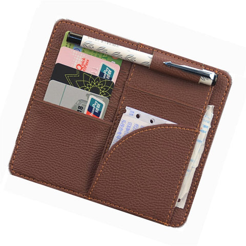 Car Sun Visor Storage Bag PU Leather Cards Bills Driver License Holder Bag