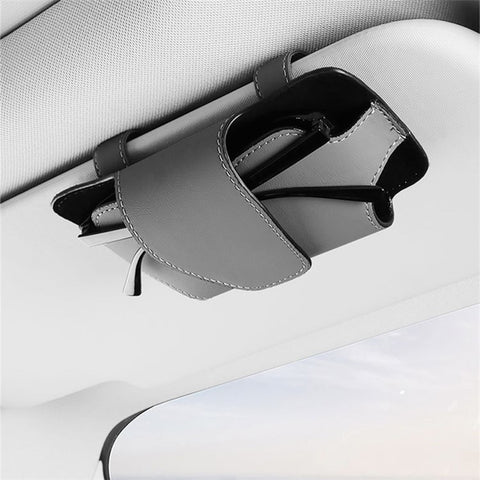 Nappa Texture PU Leather Car Glasses Storage Case Sun Visor Clip Sunglasses Holder