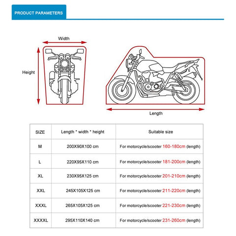 210D Oxford Cloth Waterproof Motorcycle Cover Outdoor Anti-UV Motorbike Cover, Size XL: 230x95x125cm