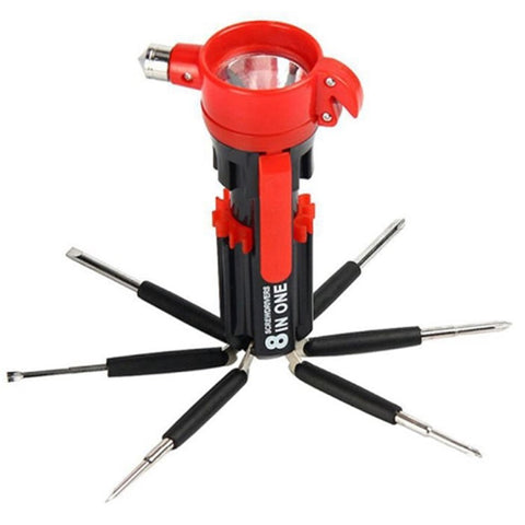 8 in 1 Car Safety Hammer with Seat Belt Cutter Multifunctional Screwdrivers Car Tools with LED Light