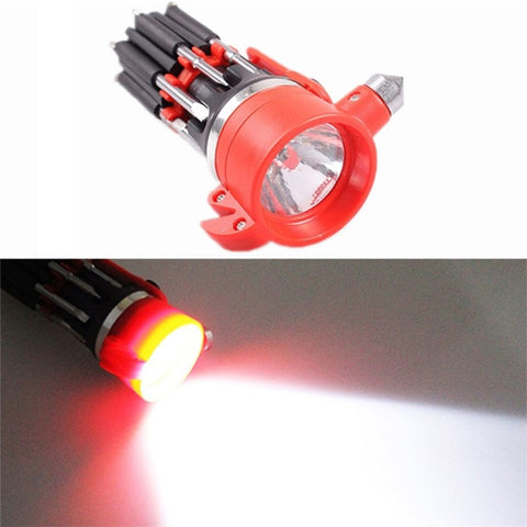 8 in 1 Car Safety Hammer with Seat Belt Cutter Multifunctional Screwdrivers Car Tools with LED Light