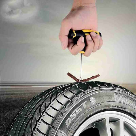 10Pcs / Set Car Tyre Puncture Repair Kit Tire Pressure Gauge Wrench Rubber Strip Auto Repair Kit