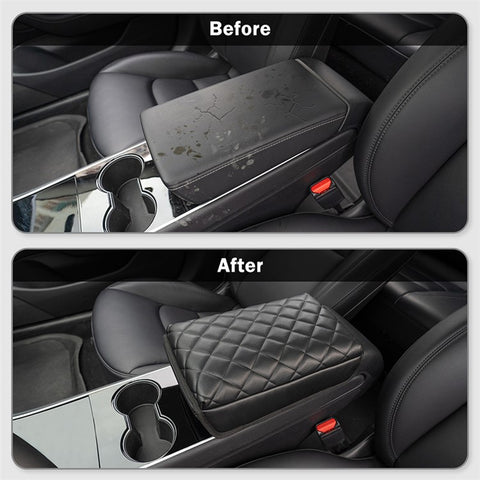 TS000658 For Model 3 / Y 2017-2022 PU Leather Car Armrest Cover Center Console Armrest Box Protector Lid Pad