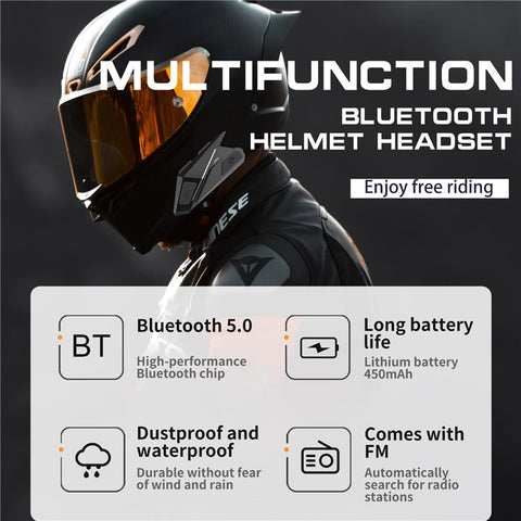 YZ06 Multi-function Bluetooth-compatible Helmet Headset Dust-proof Water-Resistant Wireless Headphone with Stereo Sound/FM Radio for Riding Cycling