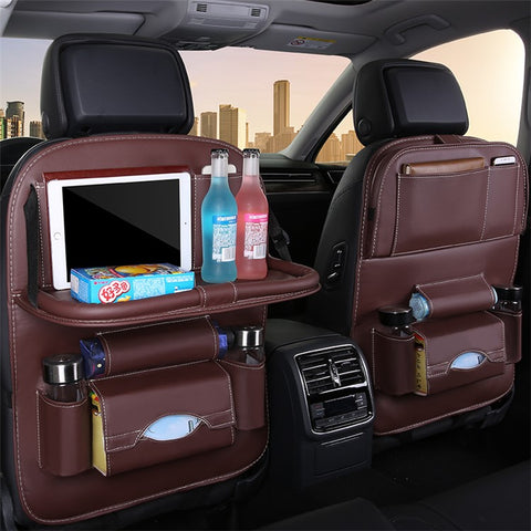 Car Back Seat Organizer Storage Bag with Foldable Table Tray Tablet Holder Tissue Box