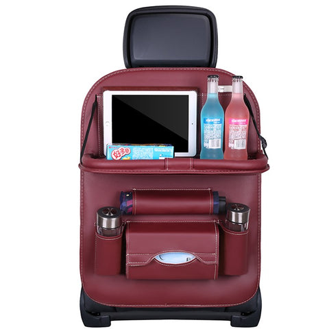 Car Back Seat Organizer Storage Bag with Foldable Table Tray Tablet Holder Tissue Box