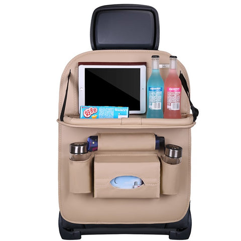Car Back Seat Organizer Storage Bag with Foldable Table Tray Tablet Holder Tissue Box