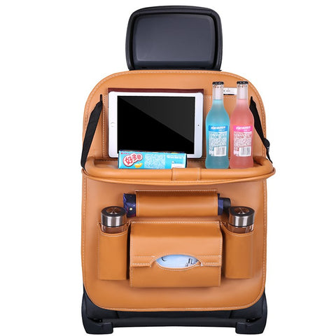 Car Back Seat Organizer Storage Bag with Foldable Table Tray Tablet Holder Tissue Box
