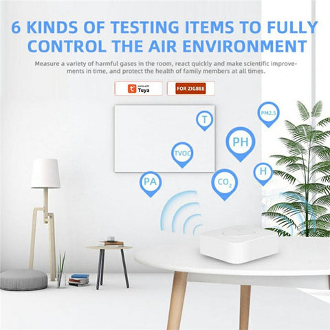 Tuya Zigbee 6-in-1 Smart Air Detector PM2.5 Formaldehyde VOC Temperature Humidity CO2 Monitor