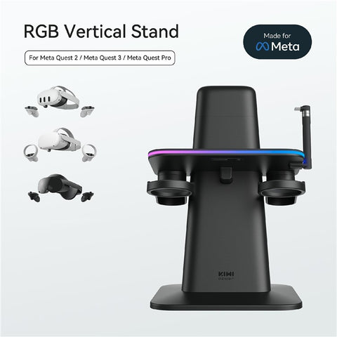 KIWI DESIGN QC03 Charging Station for Meta Quest 3 / 3S / 2 / Apple Vision Pro VR Headset Magnetic RGB Charging Dock