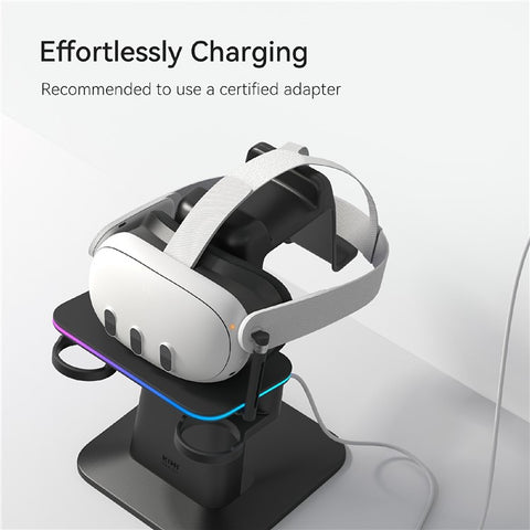 KIWI DESIGN QC03 Charging Station for Meta Quest 3 / 3S / 2 / Apple Vision Pro VR Headset Magnetic RGB Charging Dock