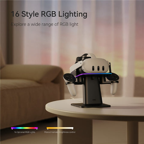 KIWI DESIGN QC03 Charging Station for Meta Quest 3 / 3S / 2 / Apple Vision Pro VR Headset Magnetic RGB Charging Dock
