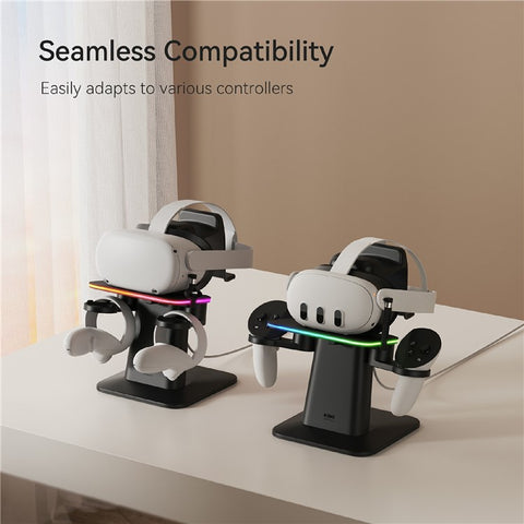 KIWI DESIGN QC03 Charging Station for Meta Quest 3 / 3S / 2 / Apple Vision Pro VR Headset Magnetic RGB Charging Dock