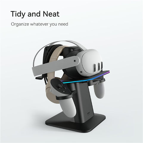 KIWI DESIGN QC03 Charging Station for Meta Quest 3 / 3S / 2 / Apple Vision Pro VR Headset Magnetic RGB Charging Dock