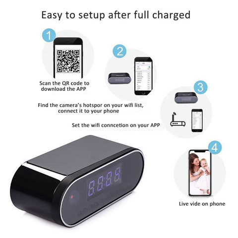 HD 1080P Clock Camera WiFi Mini Cam IR Night Vision Alarm Camcorder Video Recorder Motion Detection