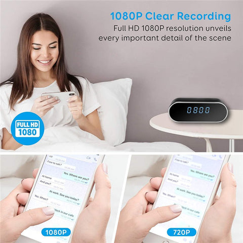 HD 1080P Clock Camera WiFi Mini Cam IR Night Vision Alarm Camcorder Video Recorder Motion Detection