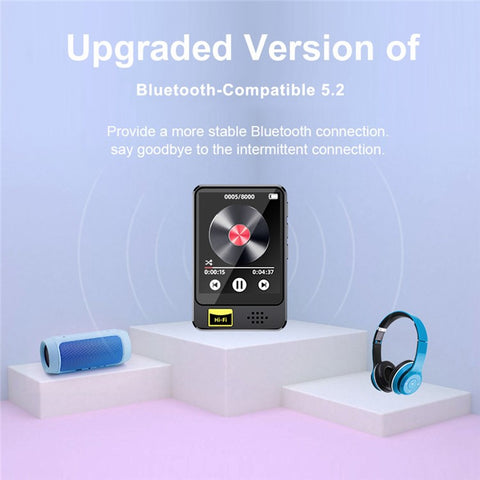 T5 1.77 Inch Touch Screen MP4 Player Bluetooth-Compatible Radio E-Book Reader Voice Recorder (With 64G TF Card)