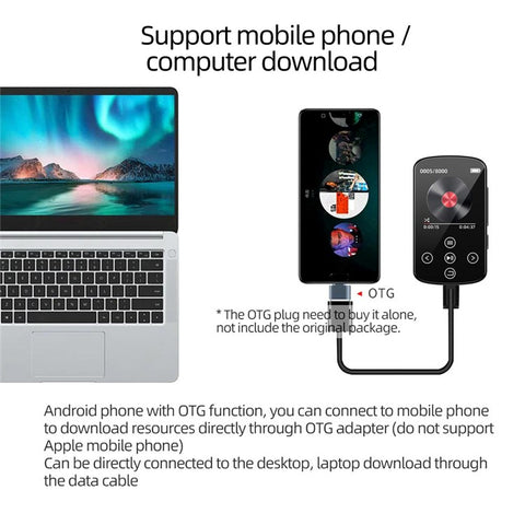 T8 1.54 Inch Touch Screen MP4 Player Bluetooth-Compatible FM Radio E-Book Reader with Back Clip (Without TF Card)