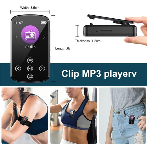 T8 1.54 Inch Touch Screen MP4 Player Bluetooth-Compatible FM Radio E-Book Reader with Back Clip (Without TF Card)