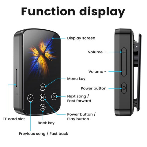 T8 1.54 Inch Touch Screen MP4 Player Bluetooth-Compatible FM Radio E-Book Reader with Back Clip (Without TF Card)