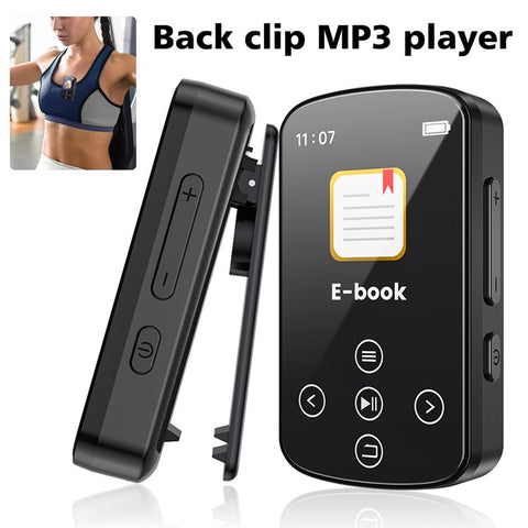T8 1.54 Inch Touch Screen MP4 Player Bluetooth-Compatible FM Radio E-Book Reader with Back Clip (With 64G TF Card)