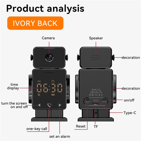 C11 Tuya WiFi Security Camera Alarm Clock Two Way Audio Night Vision HD Surveillance Camera