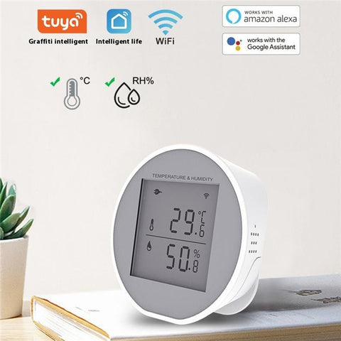 WSD400H WiFi Temperature Humidity Sensor Abnormal Alarm Real Time Monitor Compatible with Alexa  /  Google Assistant (No Battery)