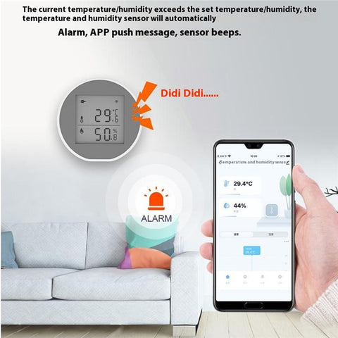 WSD400H WiFi Temperature Humidity Sensor Abnormal Alarm Real Time Monitor Compatible with Alexa  /  Google Assistant (No Battery)